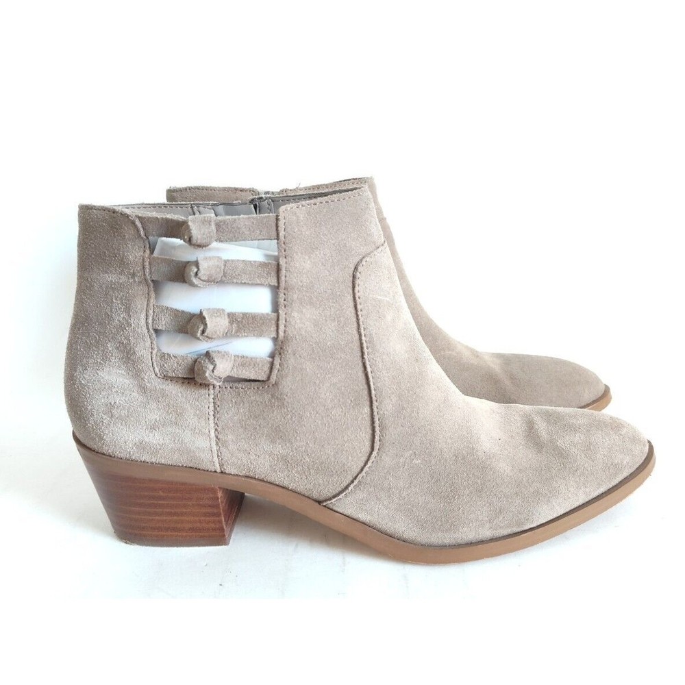 Sole‎ Society Nianya Suede Camel Tan Ankle Boot 2" Stacked Heel Cutouts